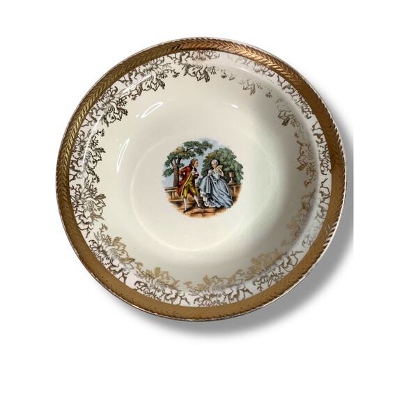 Vintage Taylor Smith Taylor TS&T Victorian Couple Rim Soup Bowl 7.75" 22K trim - Picture 3 of 10